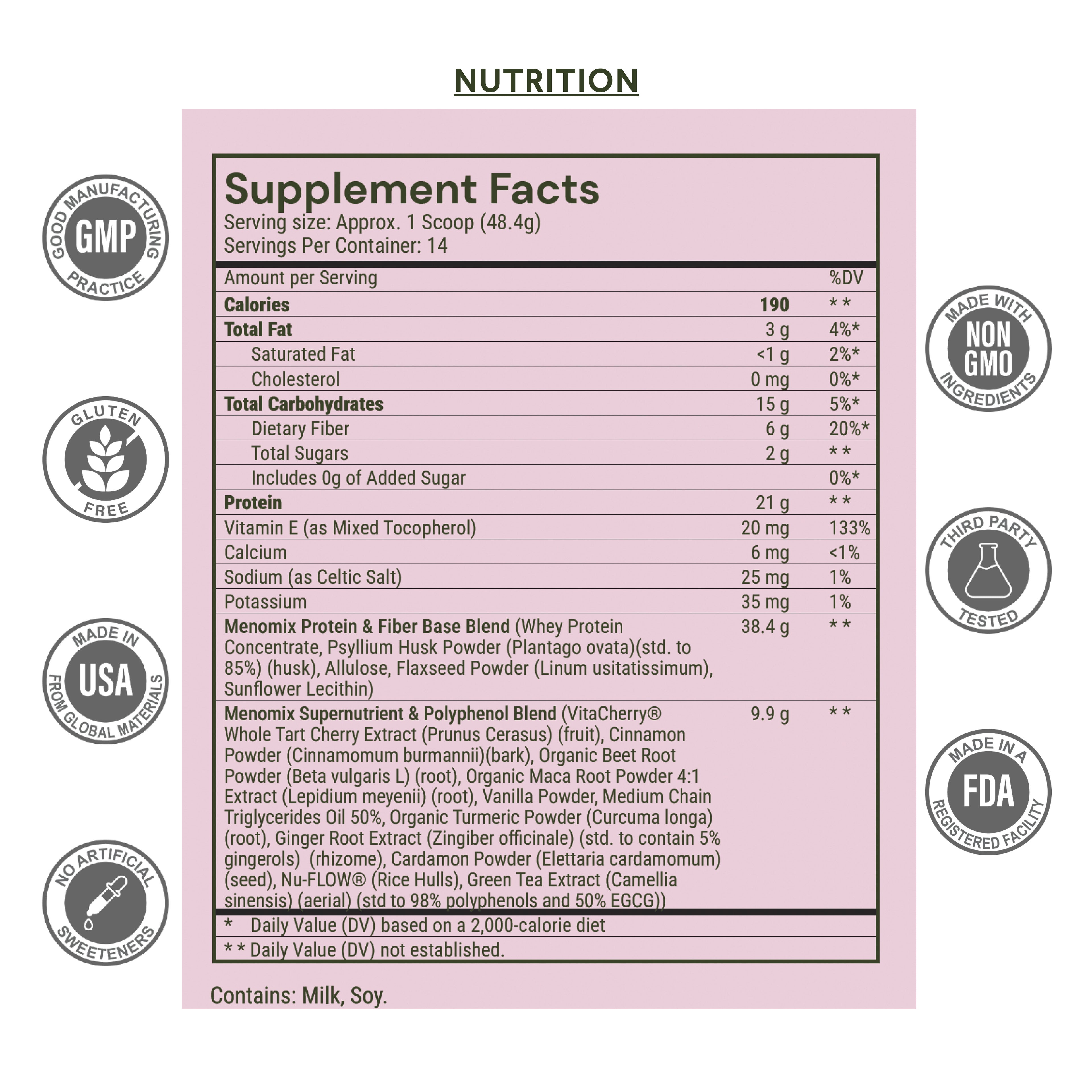 Menomix Whey Protein, Fiber & Super Nutrients / Foundation Smoothie Mix